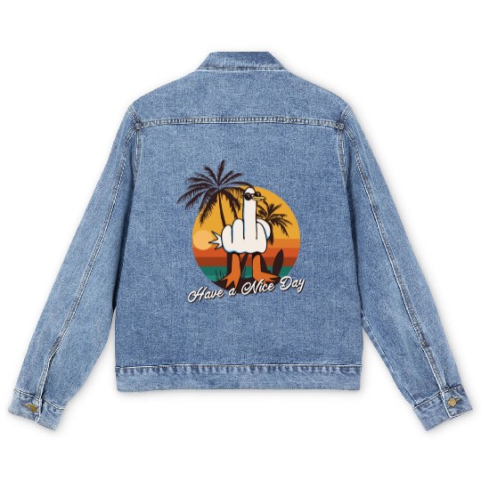 Funny Seagull Middle Finger - Have a Nice Day Men's Denim Jackets