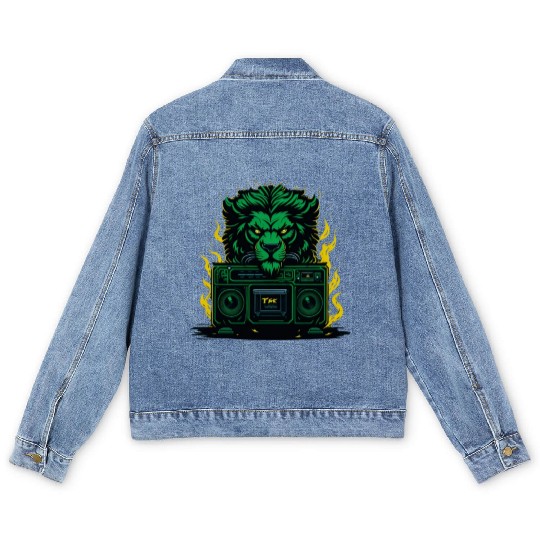 Lion-human character with emerald green fur. Men's Denim Jackets