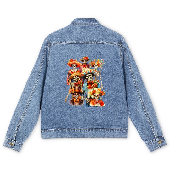 Mexican Holiday Dia de Muertos Skeletons Selfie Men's Denim Jackets