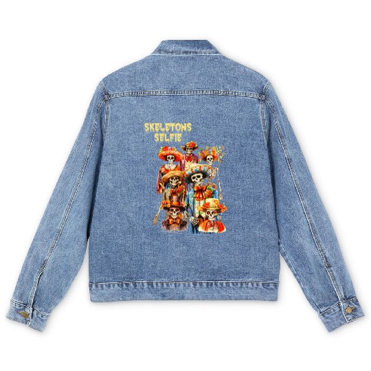 Mexican Holiday Day of the Dead Skeletons Selfie Men's Denim Jackets