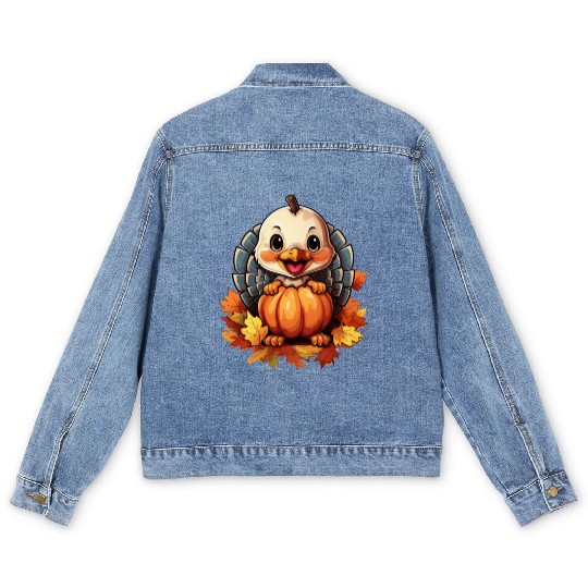 Pumpkin Bird Turkey Holiday Animal Pet Lover Men's Denim Jackets
