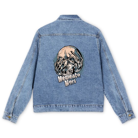 Unique Skull With Skeleton Hands Over Face Men's Denim Jackets