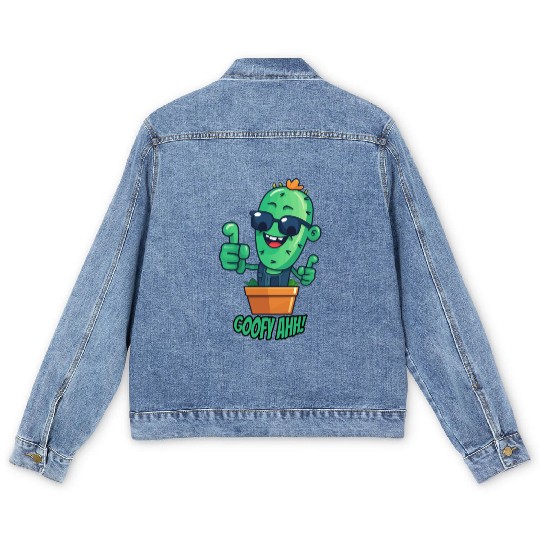 Fun Cactus Character Goofy Ahh Men's Denim Jackets