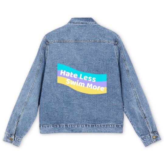Hate Less Swim More Cute Swimming Open Water Men's Denim Jackets