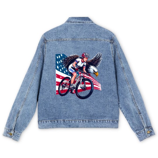 USA Egle biker mtb racer girl Men's Denim Jackets