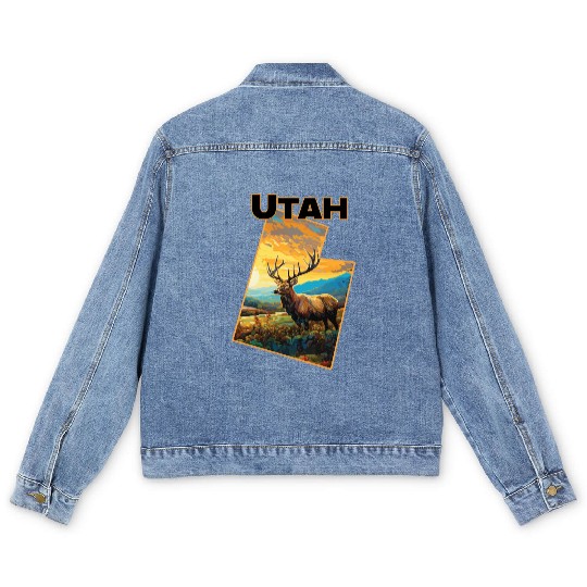 Utah Wildlife - elk Men's Denim Jackets
