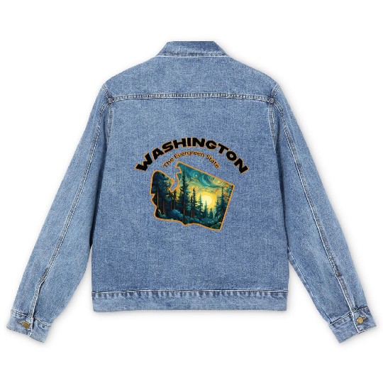 Washington Wildlife - evergreen Men's Denim Jackets