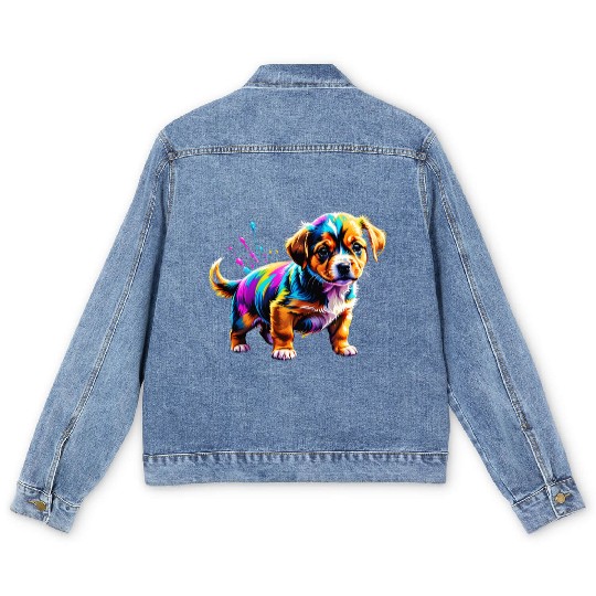 Cute Puppy Made of Liquid Colours Men's Denim Jackets