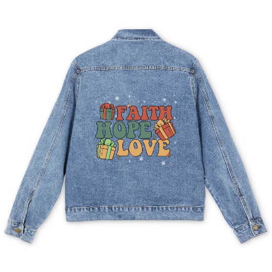Faith Hope Love Religious Family Christmas Men's Denim Jackets