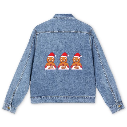 Gingerbread Man Faith Hope Love Religious Men's Denim Jackets