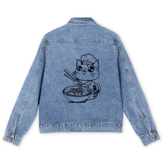 cat ramen chibi japanese kawaii chibi fun Men's Denim Jackets