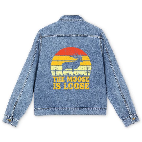 Retro Vintage Moose Is Loose Funny Moose Lover Men's Denim Jackets