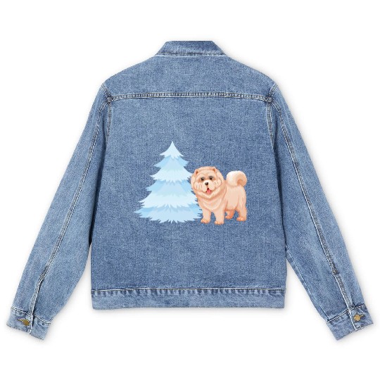 Christmas tree and brown cute dog Men's Denim Jackets