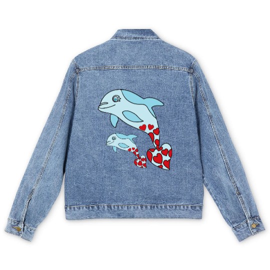 The Endearing Dance of Dolphin Mom and Kid Men's Denim Jackets