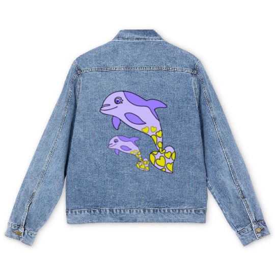 The Endearing Dance of Dolphin Mom and Kid Men's Denim Jackets