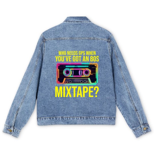 Neon '80s Cassette Tape: Nostalgic Retro Vibes Men's Denim Jackets