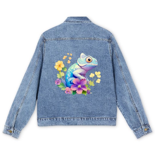 Cute Chameleon for Lizard Pet Lover Men's Denim Jackets