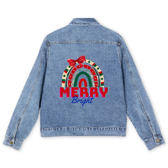 Merry and bright, rainbow art Men's Denim Jackets