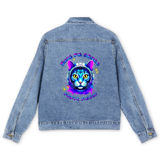 Neon cat give me space right meow Men's Denim Jackets