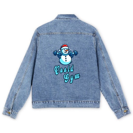 Cool gym funny snowman Men's Denim Jackets
