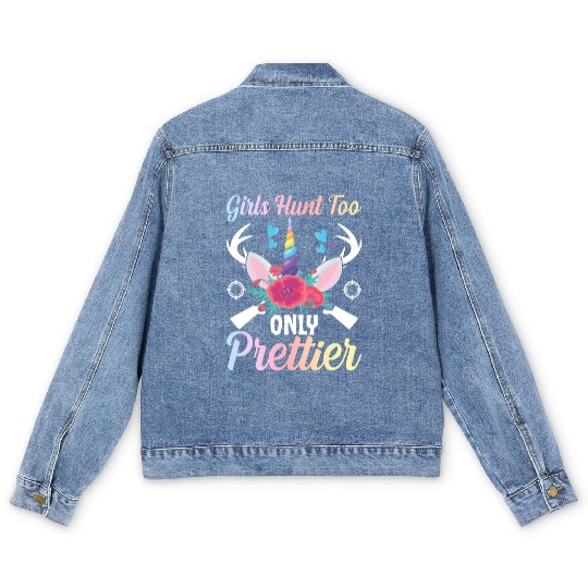 Deer Hunting Girl Female Hunter Men's Denim Jackets