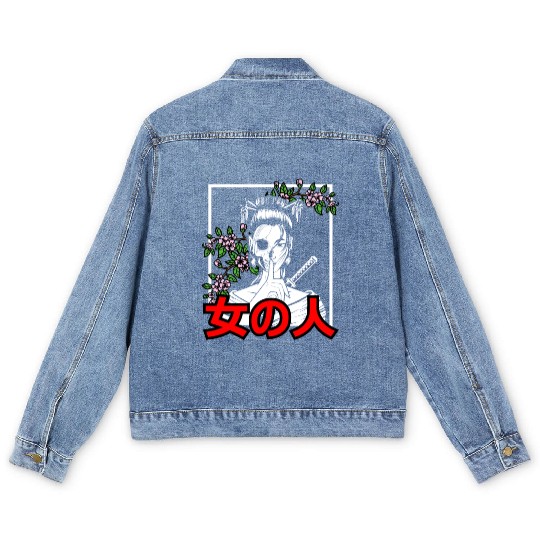 Japanese Samurai Floral Warrior Flower Woman Men's Denim Jackets