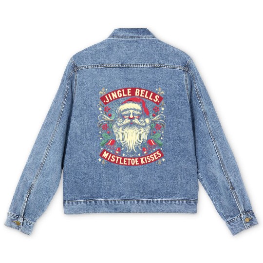 Jingle Bells Mistletoe Kisses Men's Denim Jackets