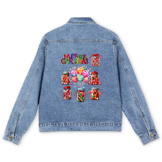 Merry Christmas Sweet Candy Canes Men's Denim Jackets