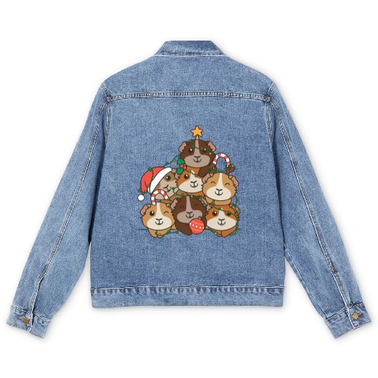 Guinea Pig Christmas Tree Funny Animal Men's Denim Jackets