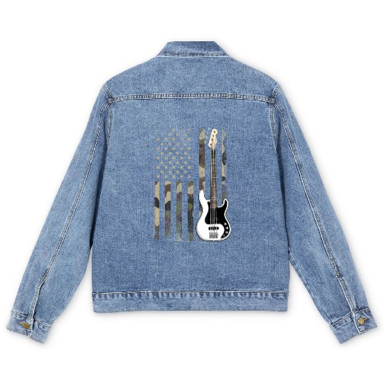bass guitar american flag, funny bass player Men's Denim Jackets