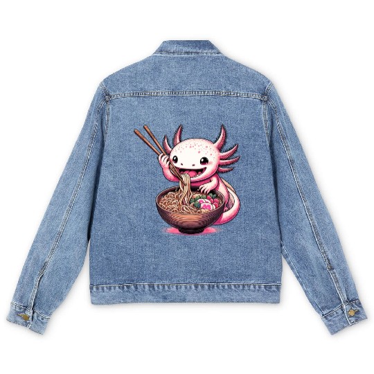 Axolotl Eating Ramen Noodles Anime Men's Denim Jackets