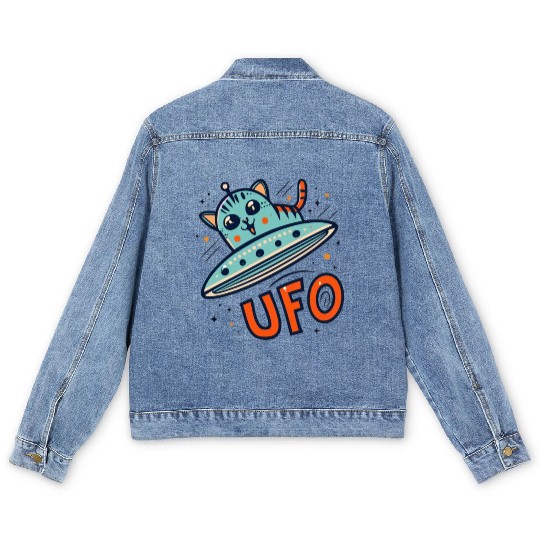 Robot Cat UFO Men's Denim Jackets