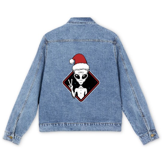 Alien Christmas Peace Men's Denim Jackets
