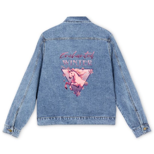 Enchanted Winter 80s Retro Lilac Unicorn Men's Denim Jackets