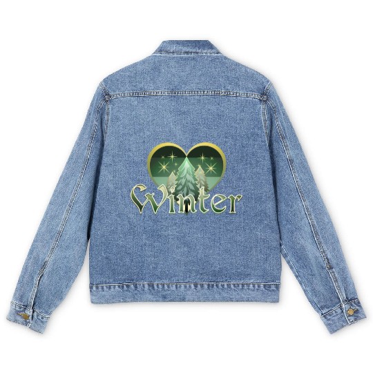 Winter Heart Evergreen Retro Sunset Men's Denim Jackets