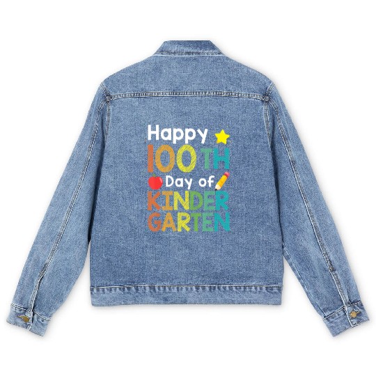 Cute 100 Days Of Kindergarten Teacher Colorful Men's Denim Jackets
