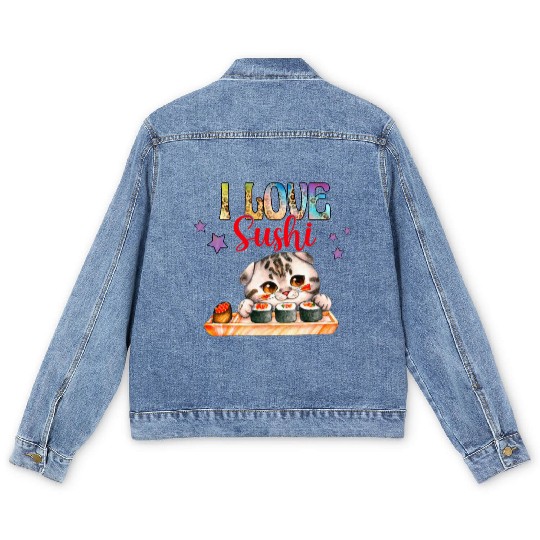 I love Sushi - Cat sushi Men's Denim Jackets