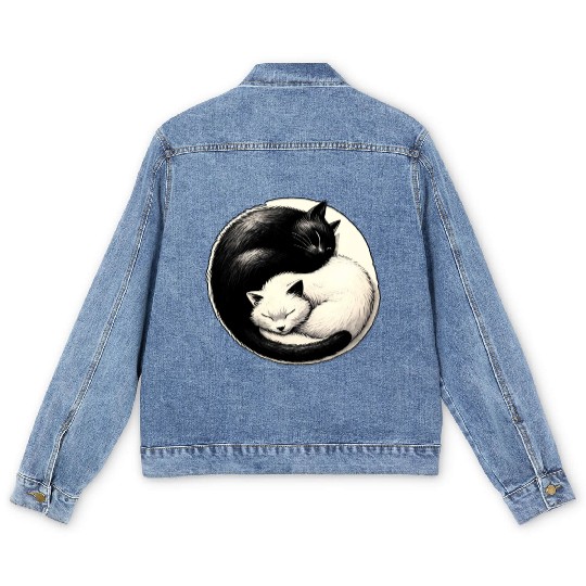 Yin and yang cats sleeping Men's Denim Jackets