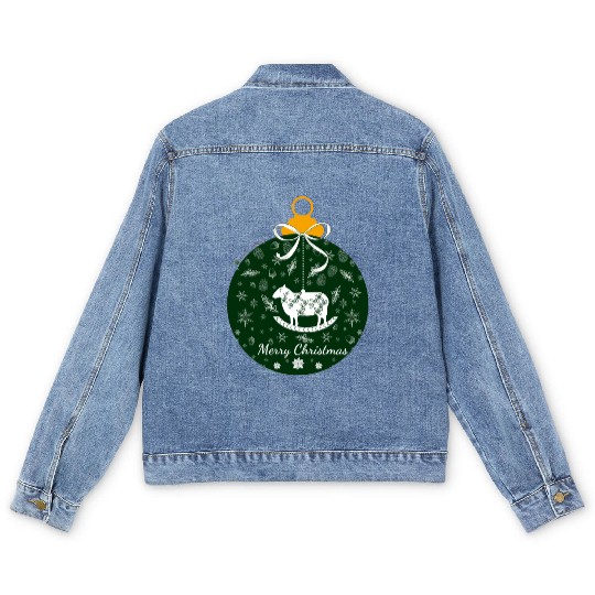 Green Lamb Christmas Ornament Men's Denim Jackets