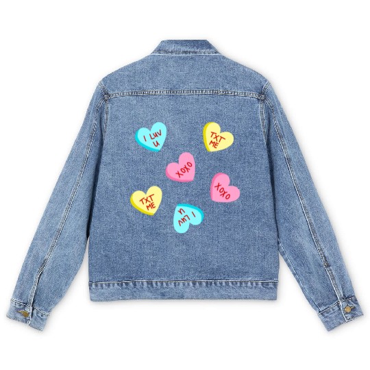 Sweet Candy Hearts Valentines Day Men's Denim Jackets