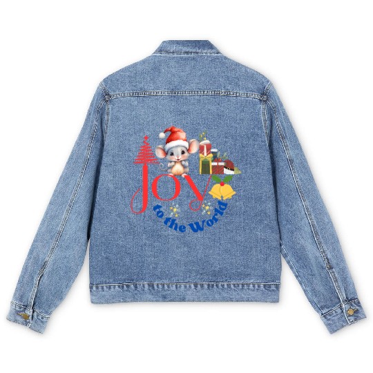 Joy to the World Christmas combination art white Men's Denim Jackets