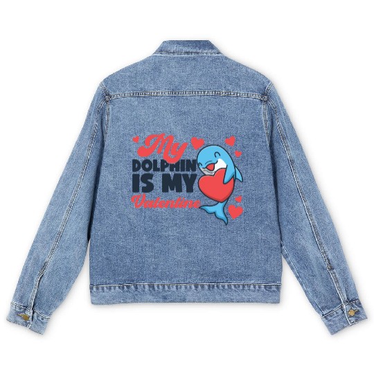 Dolphin Valentines Day My Dolphin Men's Denim Jackets