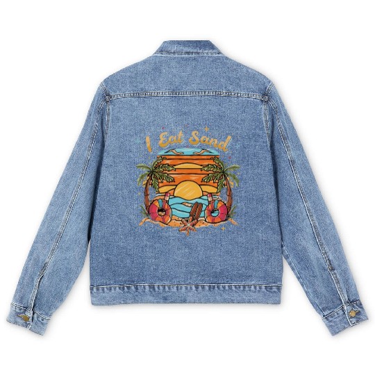 60s Psychedelic I Eat Sand and Sunrise Beach Men's Denim Jackets
