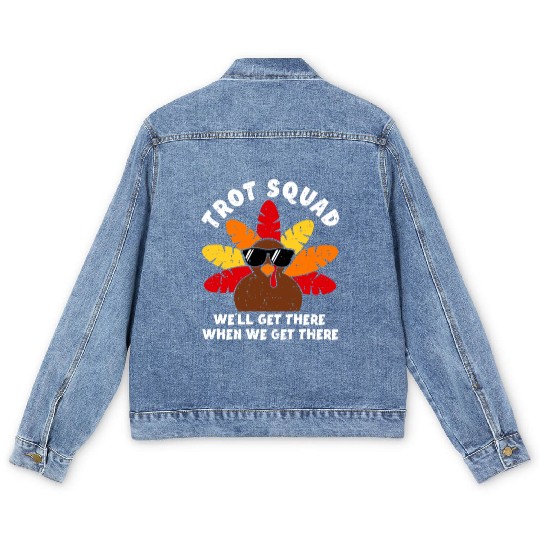 Turkey Trot Squad Race Funny Thanksgiving Running Men's Denim Jackets