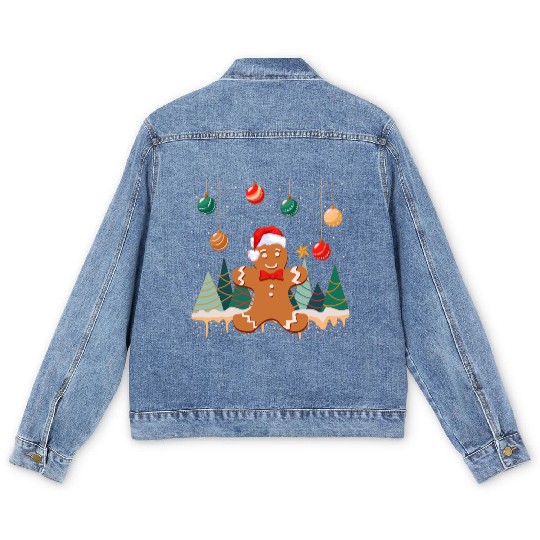 Gingerbread Man Cookie Snowy Christmas Ornaments Men's Denim Jackets