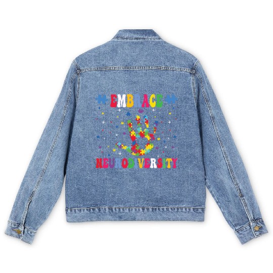 embrace neurodiversity - Embrace ADHD Autism ASD. Men's Denim Jackets
