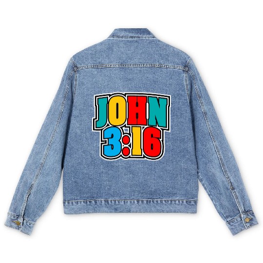 John 3:16 Love Jesus Bible Text Christian Men's Denim Jackets
