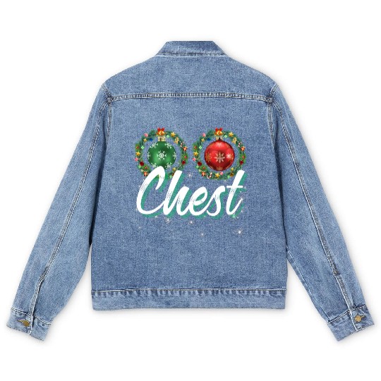 Chest Nuts Christmas Couple Funny Matching Men's Denim Jackets
