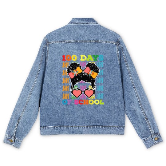 100 Days Of School Messy Bun Teacher Men's Denim Jackets