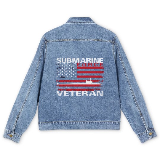 Submarine Force Veteran Usa Flag White Stars Men's Denim Jackets